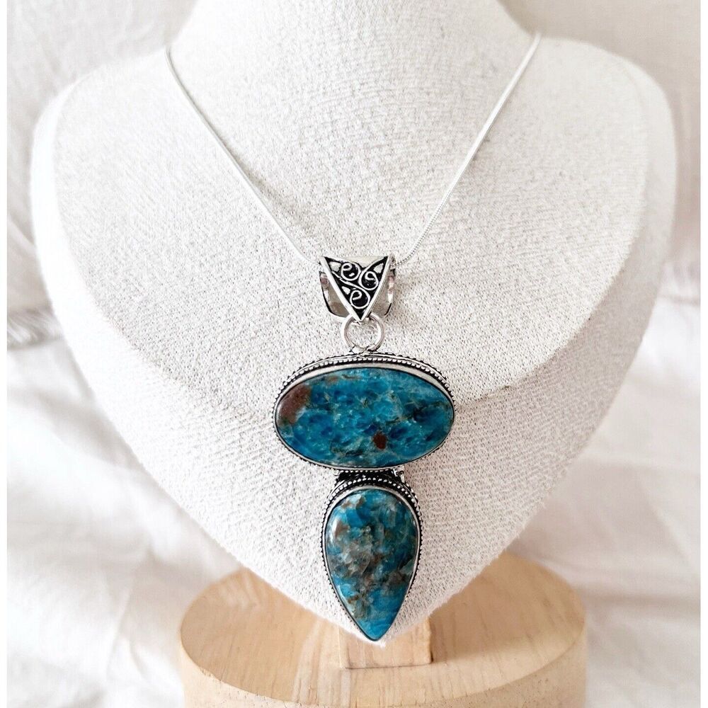 Vintage Style Apatite Necklace 925 Sterling Silver Antique Jewelry gemstone